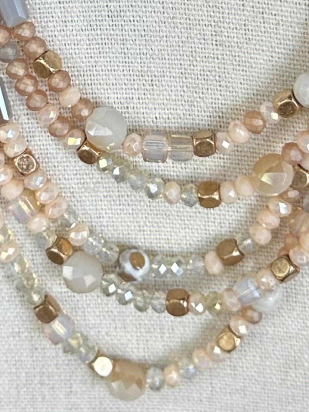 Boho Multi-Strand Gemstone Statement Necklace Gray Gold Blue - Picture 8 of 15